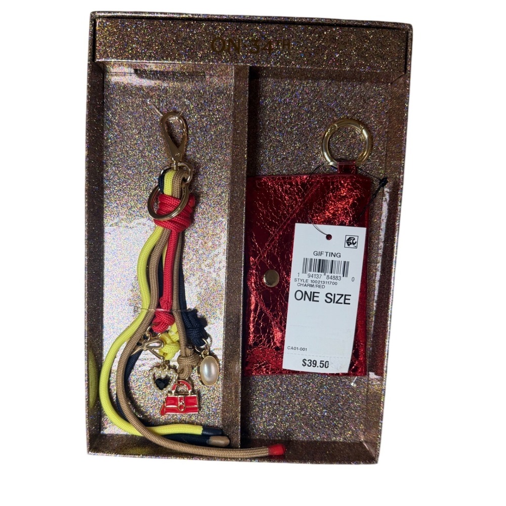 On 34th Gifting Keychain Card Holder Set Womens OS Red Multi Metallic Charms